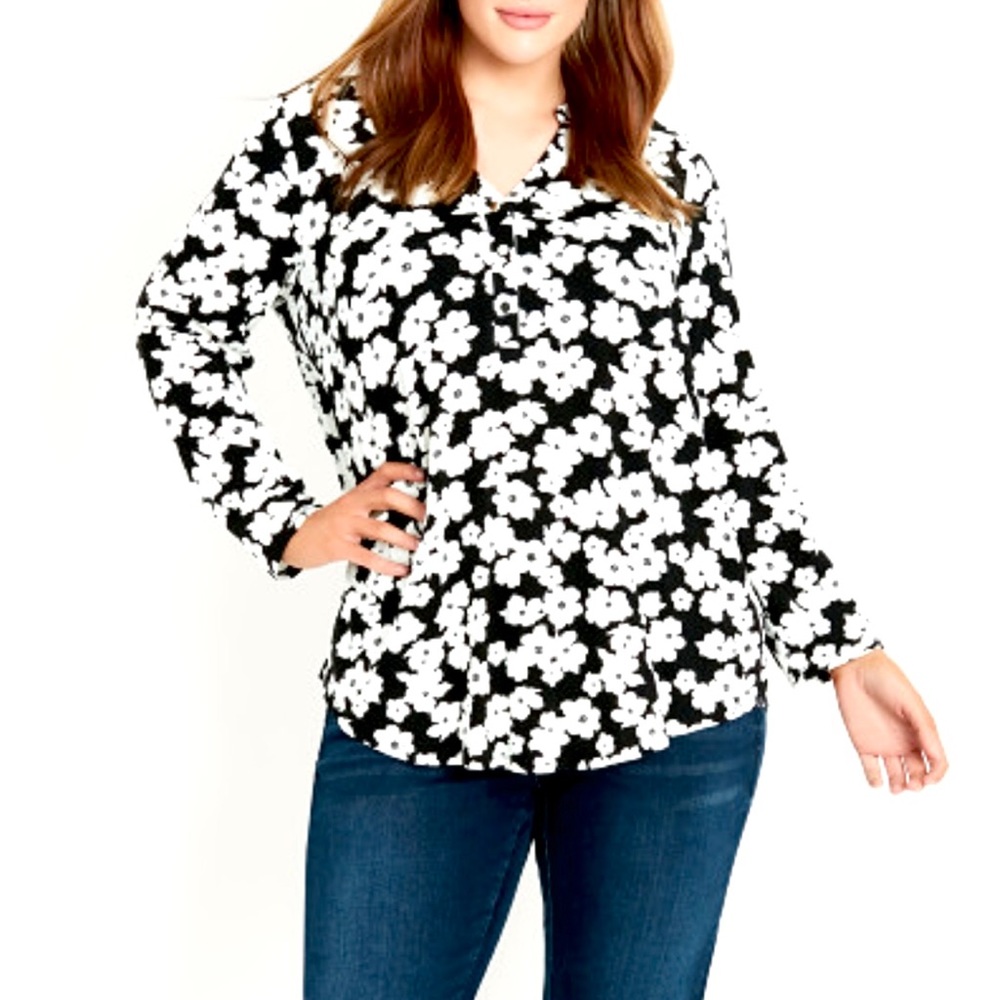 EVANS Jersey Knit Floral Print Roll Tab Sleeve Shirt Size 22/24